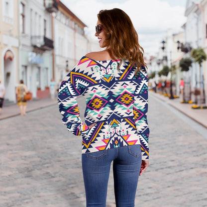 Tribal Aztec Native American Off Shoulder Sweatshirt