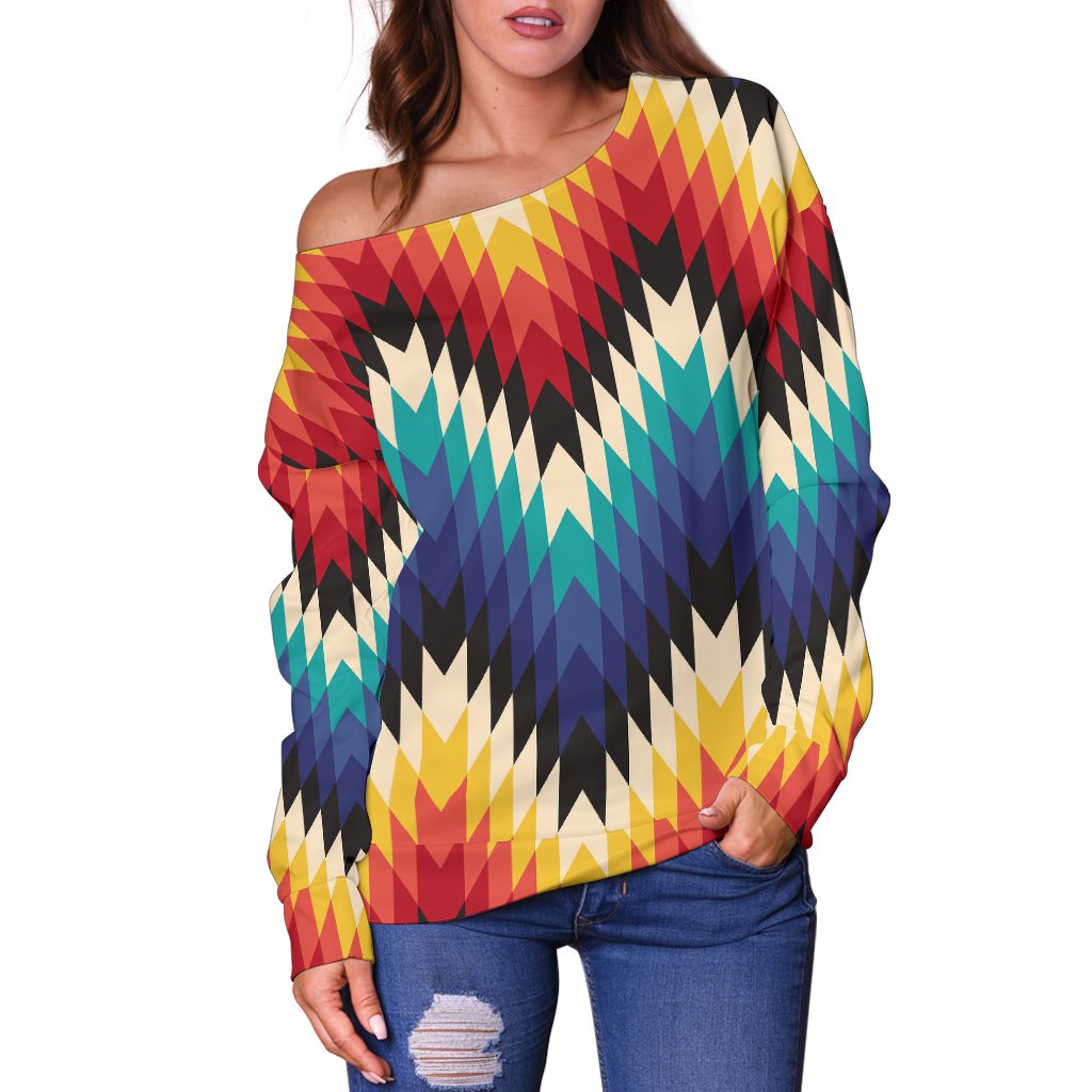 Tribal Aztec Off Shoulder Sweatshirt