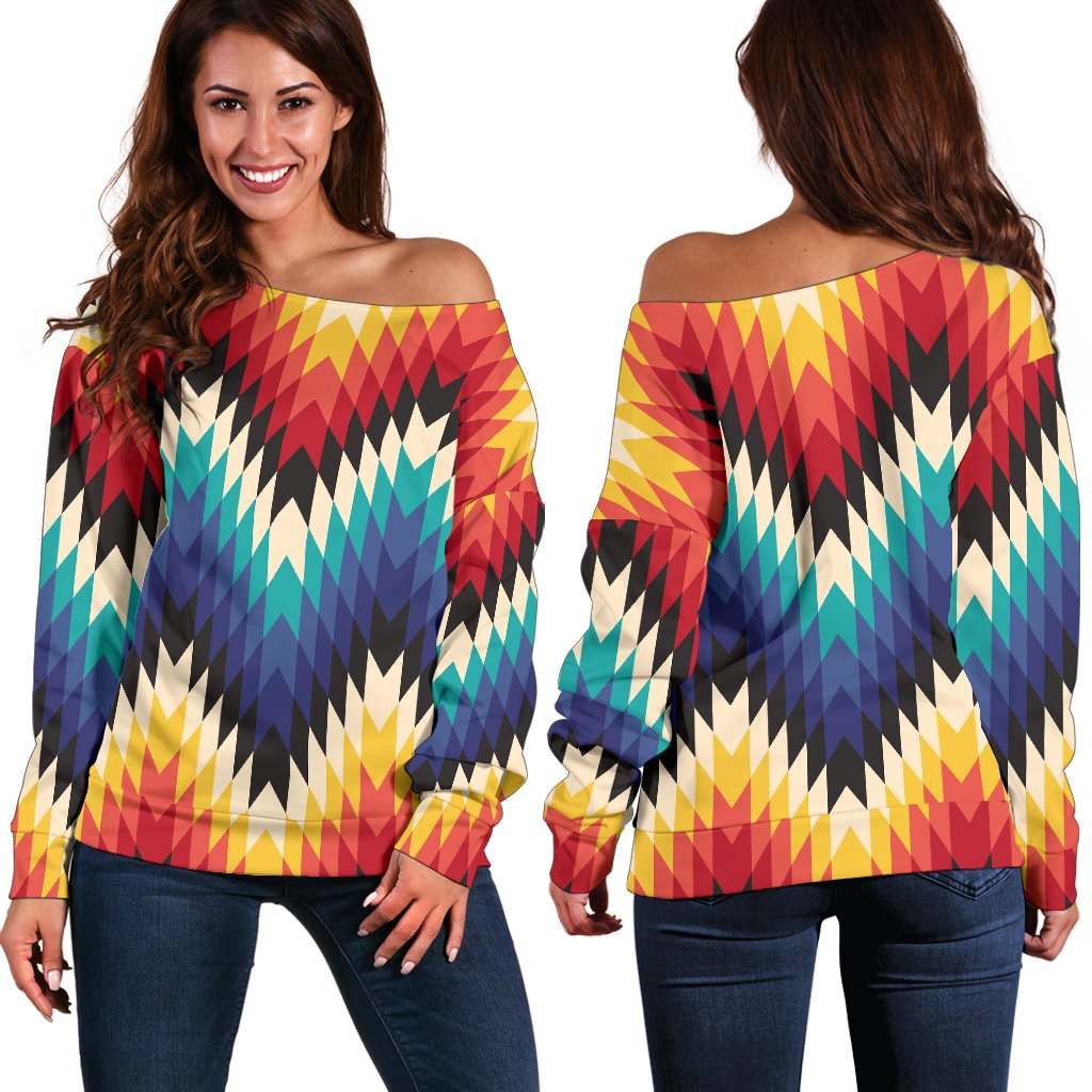 Tribal Aztec Off Shoulder Sweatshirt