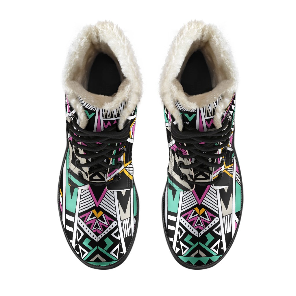 Tribal Aztec Triangle Faux Fur Leather Boots
