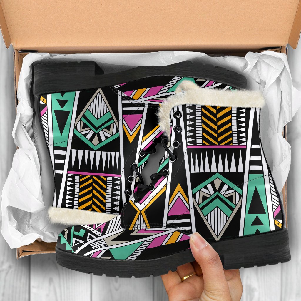 Tribal Aztec Triangle Faux Fur Leather Boots
