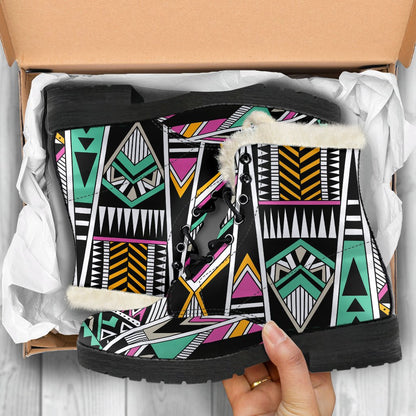 Tribal Aztec Triangle Faux Fur Leather Boots