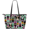 Tribal Aztec Triangle Large Leather Tote Bag
