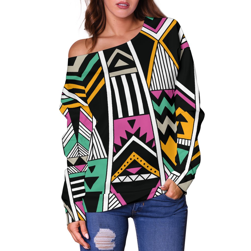 Tribal Aztec Triangle Off Shoulder Sweatshirt
