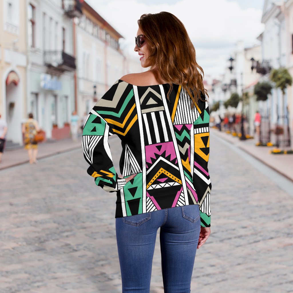Tribal Aztec Triangle Off Shoulder Sweatshirt