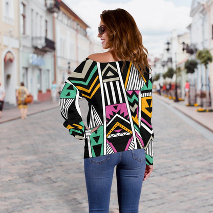 Tribal Aztec Triangle Off Shoulder Sweatshirt