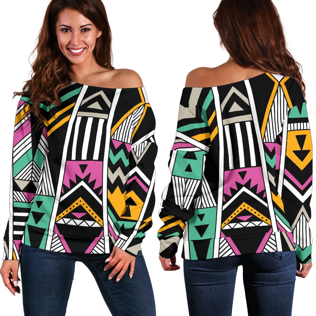 Tribal Aztec Triangle Off Shoulder Sweatshirt