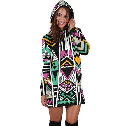 Tribal Aztec Triangle Women Hoodie Dress