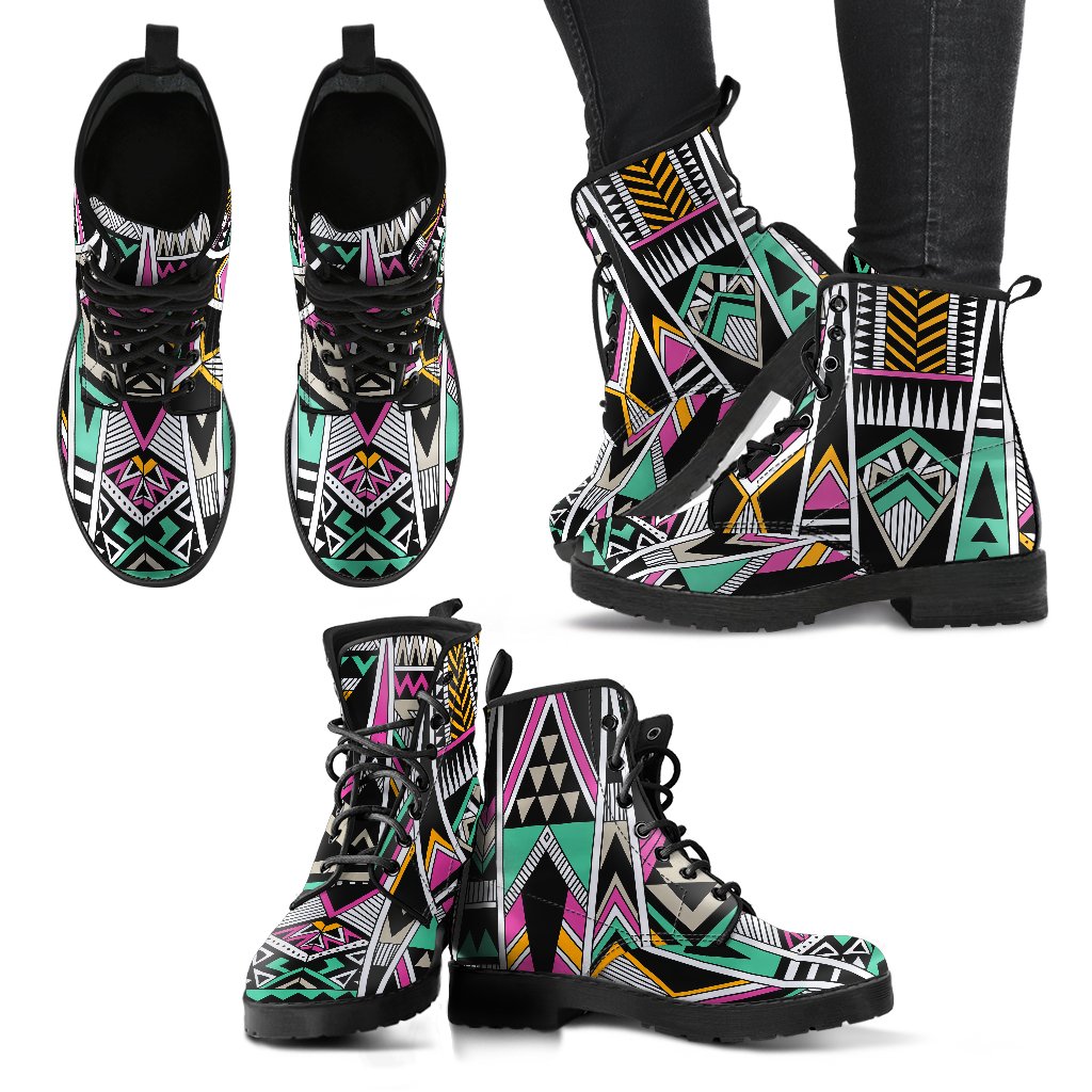 Tribal Aztec Triangle Women Leather Boots