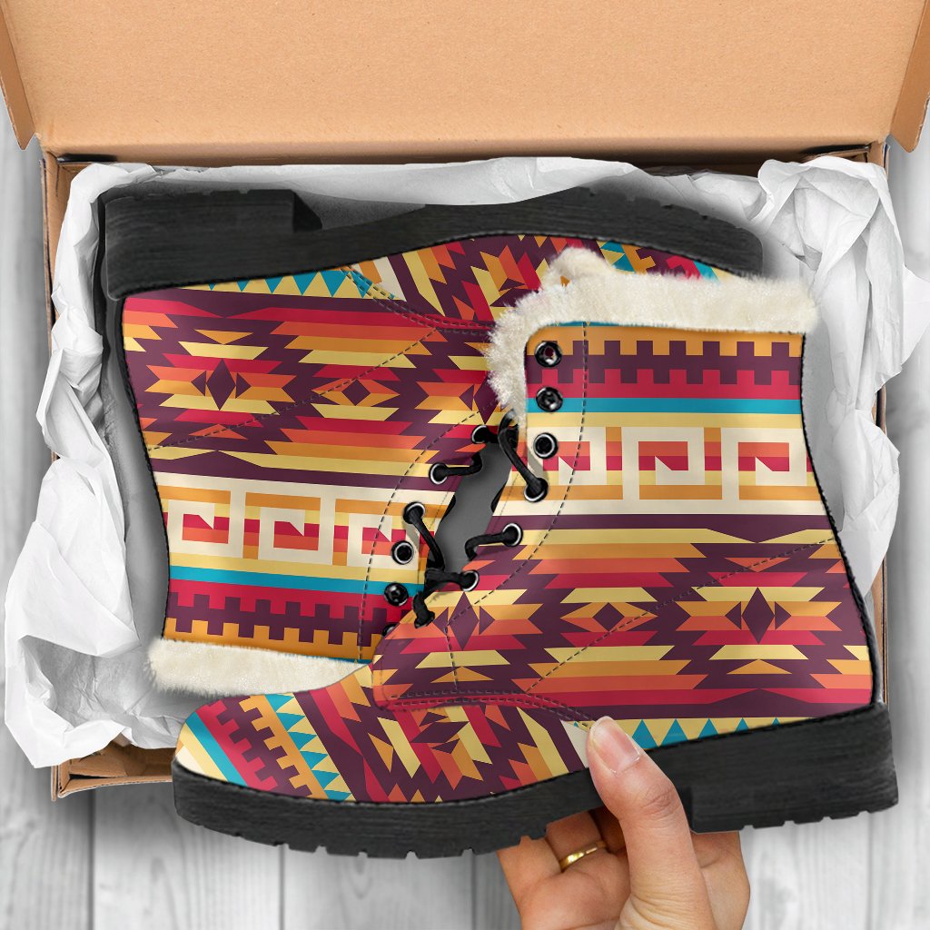 Tribal Aztec Vintage Faux Fur Leather Boots