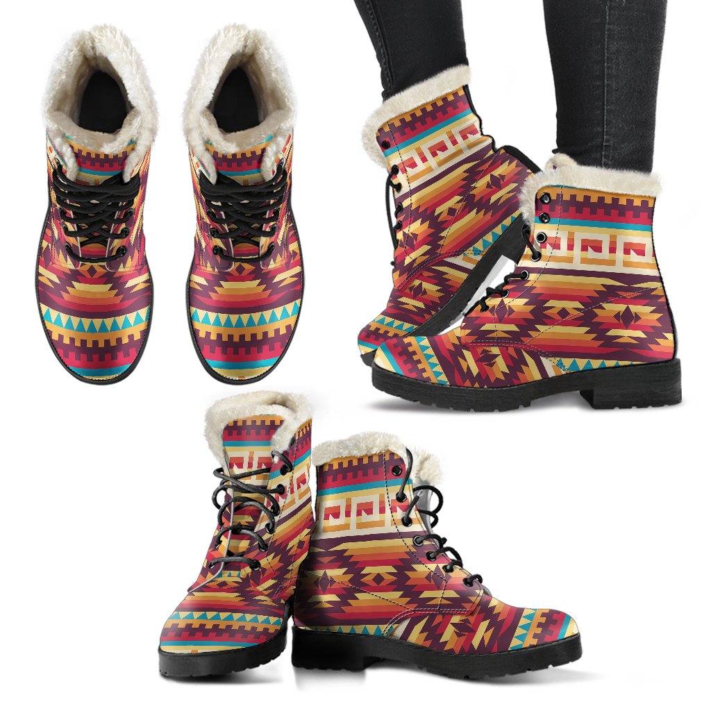Tribal Aztec Vintage Faux Fur Leather Boots