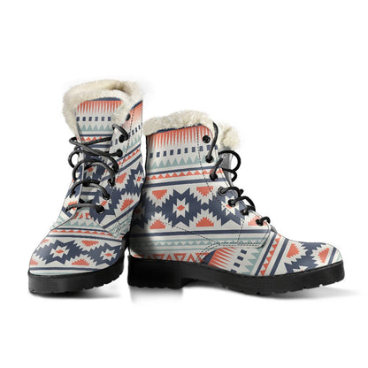 Tribal Aztec Vintage Pattern Faux Fur Leather Boots