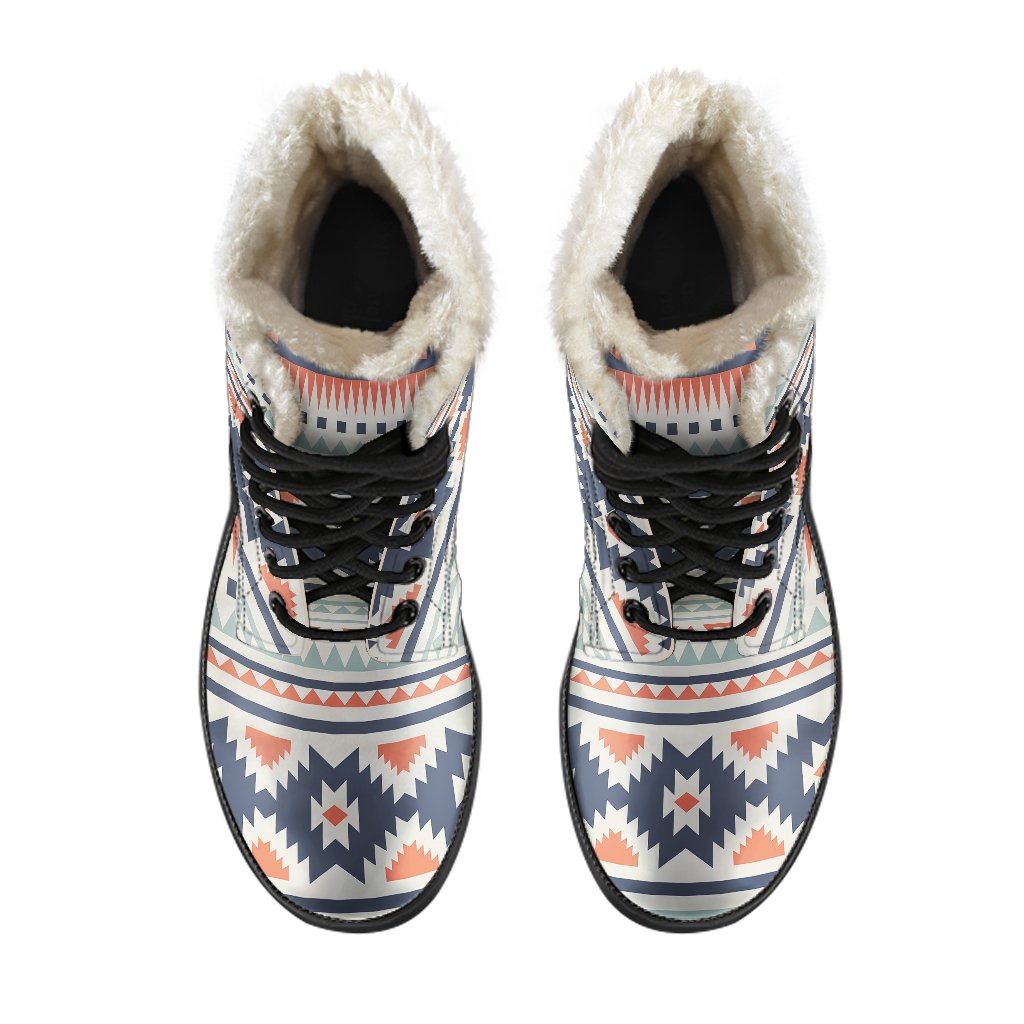 Tribal Aztec Vintage Pattern Faux Fur Leather Boots