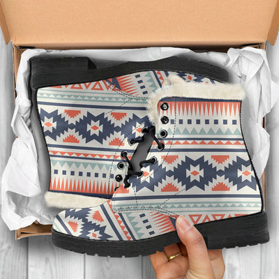 Tribal Aztec Vintage Pattern Faux Fur Leather Boots