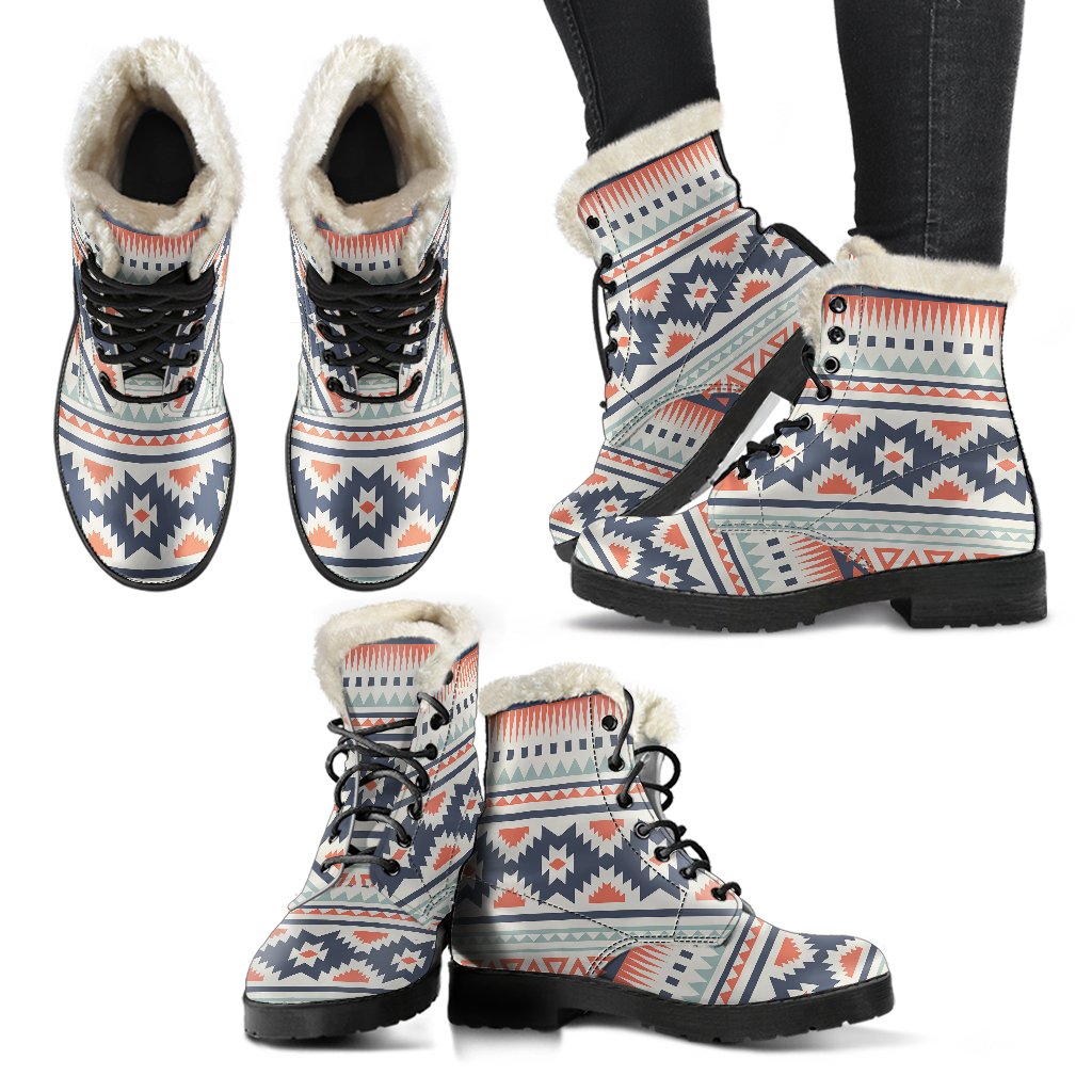 Tribal Aztec Vintage Pattern Faux Fur Leather Boots