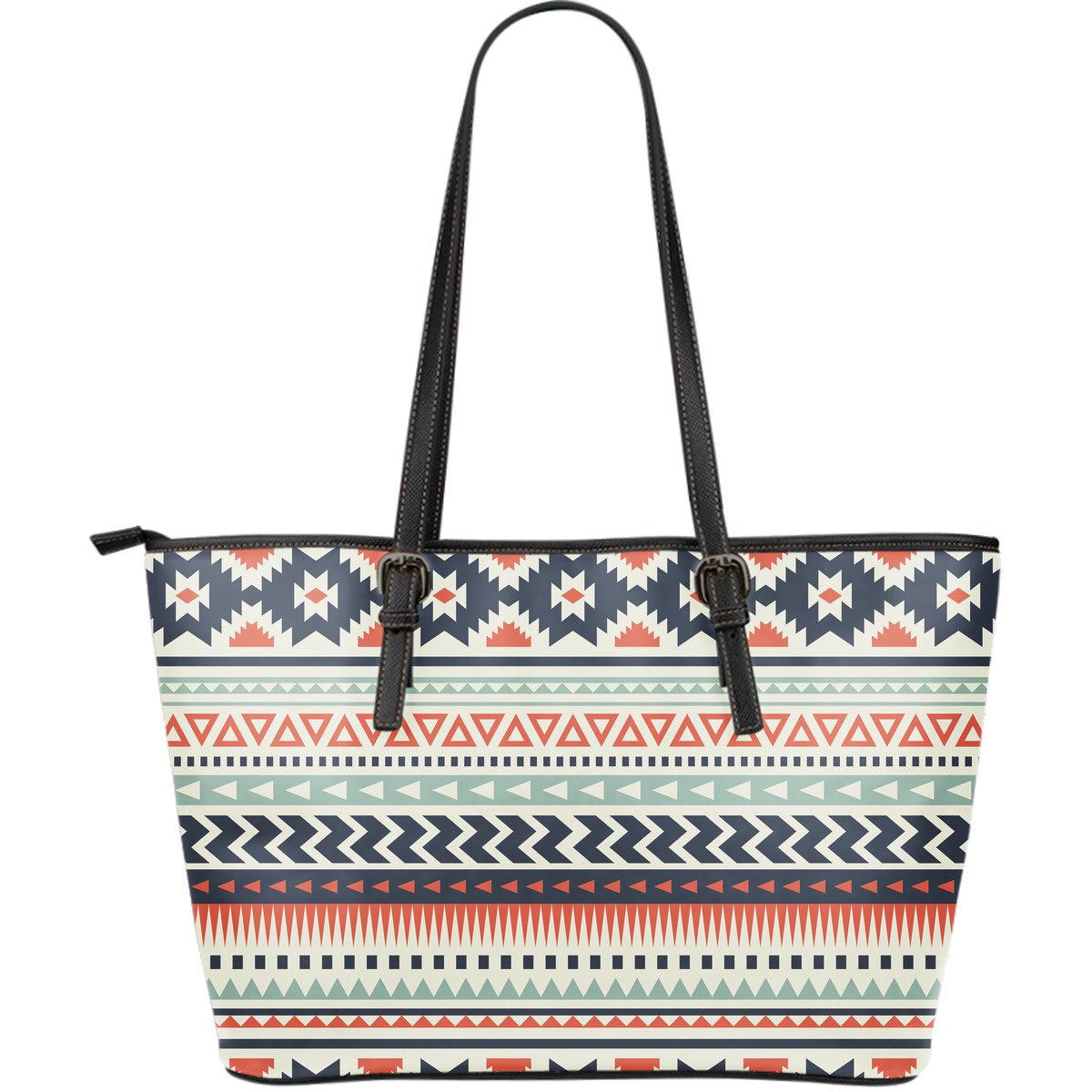 Tribal Aztec vintage pattern Large Leather Tote Bag