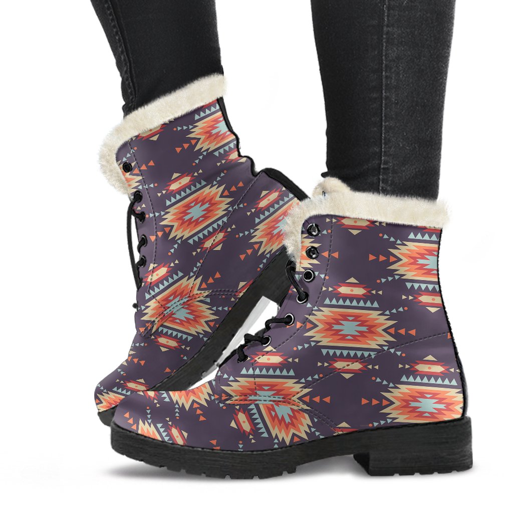 Tribal Indians Aztec Faux Fur Leather Boots