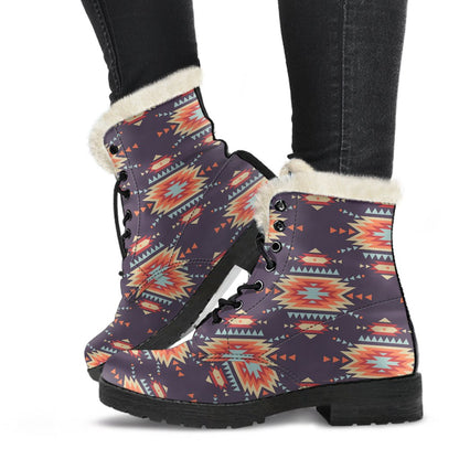 Tribal Indians Aztec Faux Fur Leather Boots