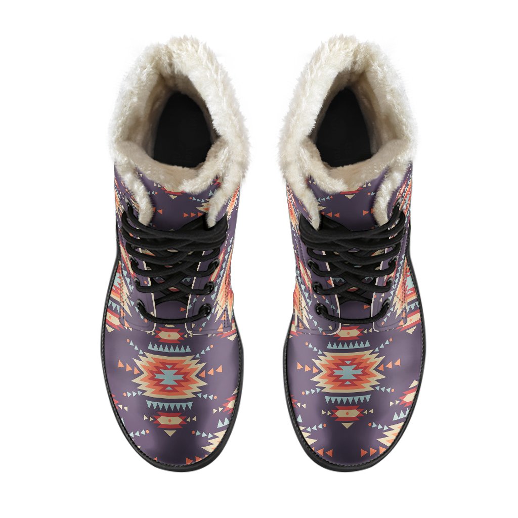 Tribal Indians Aztec Faux Fur Leather Boots