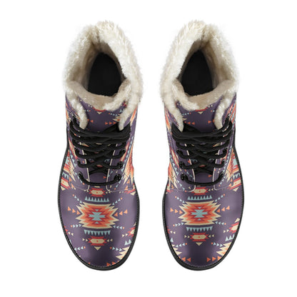 Tribal Indians Aztec Faux Fur Leather Boots