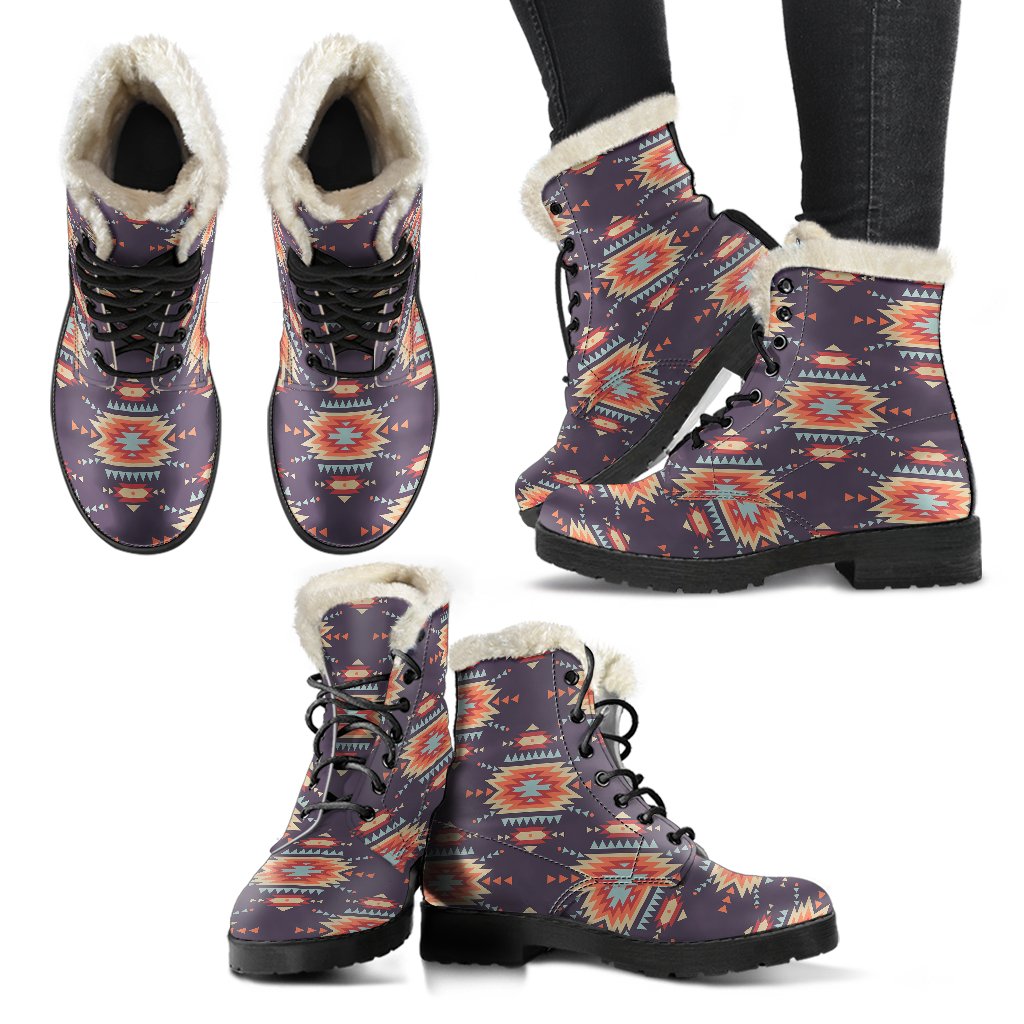 Tribal Indians Aztec Faux Fur Leather Boots