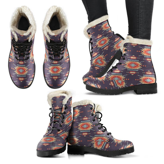 Tribal Indians Aztec Faux Fur Leather Boots