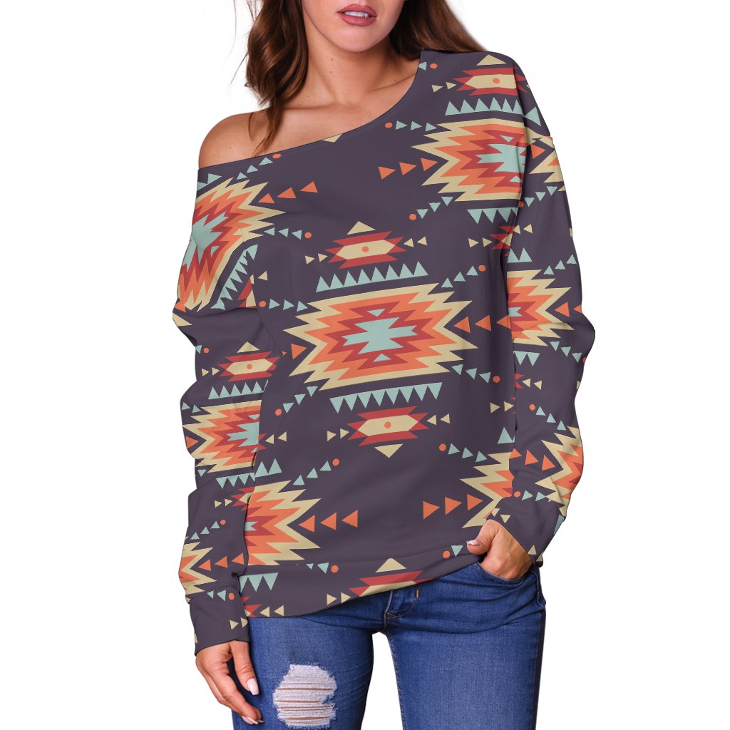 Tribal Indians Aztec Off Shoulder Sweatshirt
