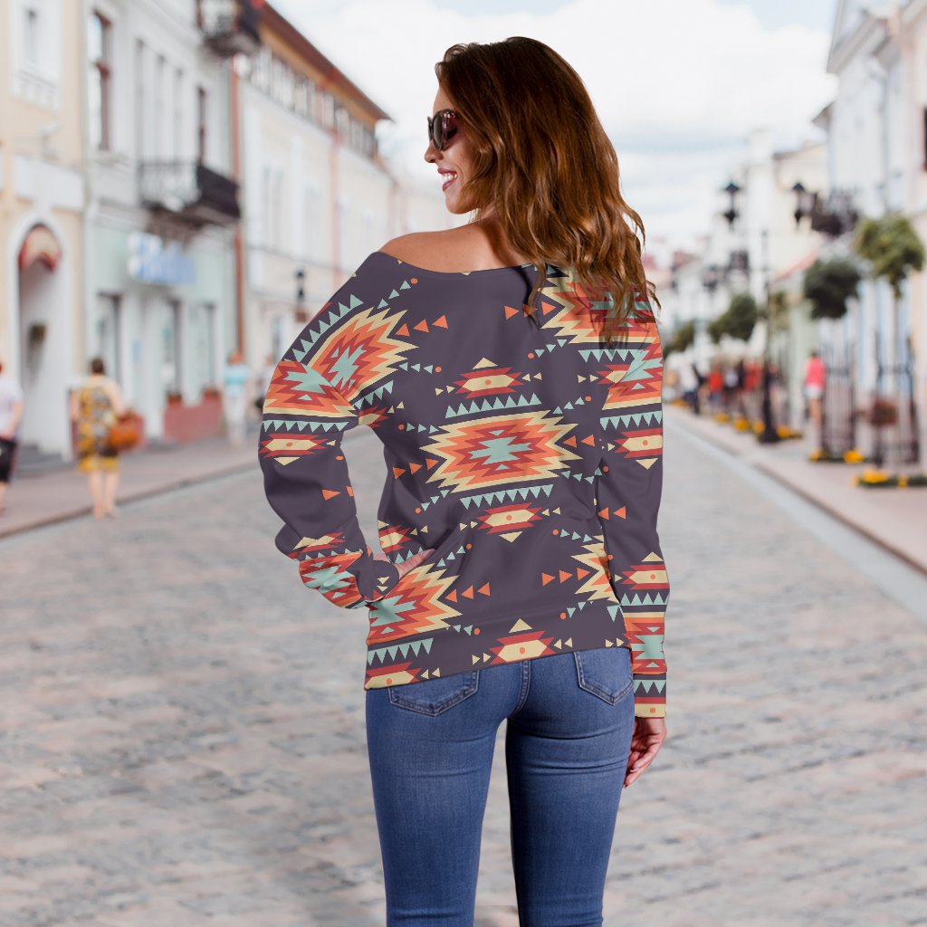 Tribal Indians Aztec Off Shoulder Sweatshirt