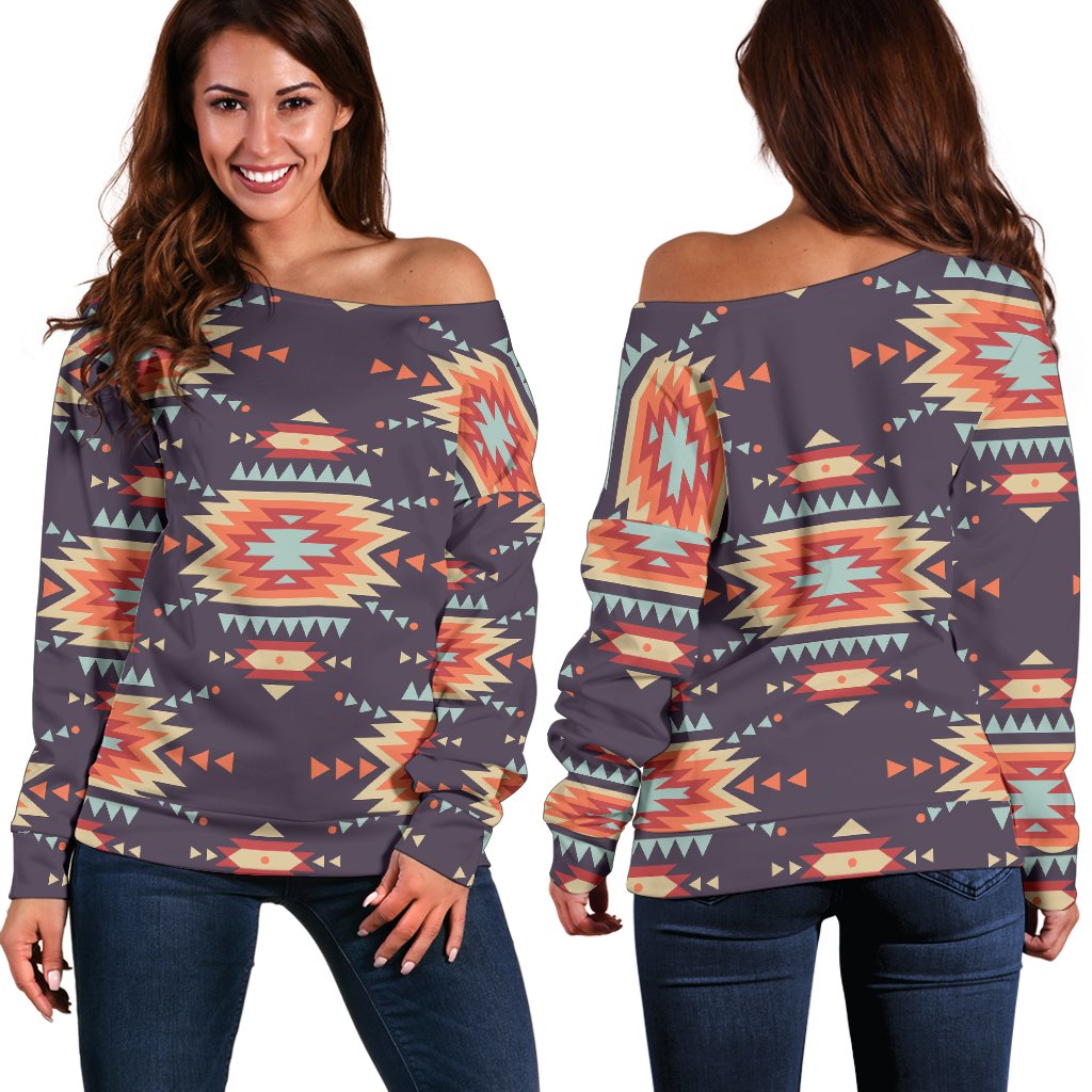 Tribal Indians Aztec Off Shoulder Sweatshirt