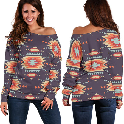Tribal Indians Aztec Off Shoulder Sweatshirt
