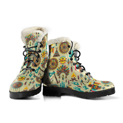 Tribal Indians Native American Aztec Faux Fur Leather Boots