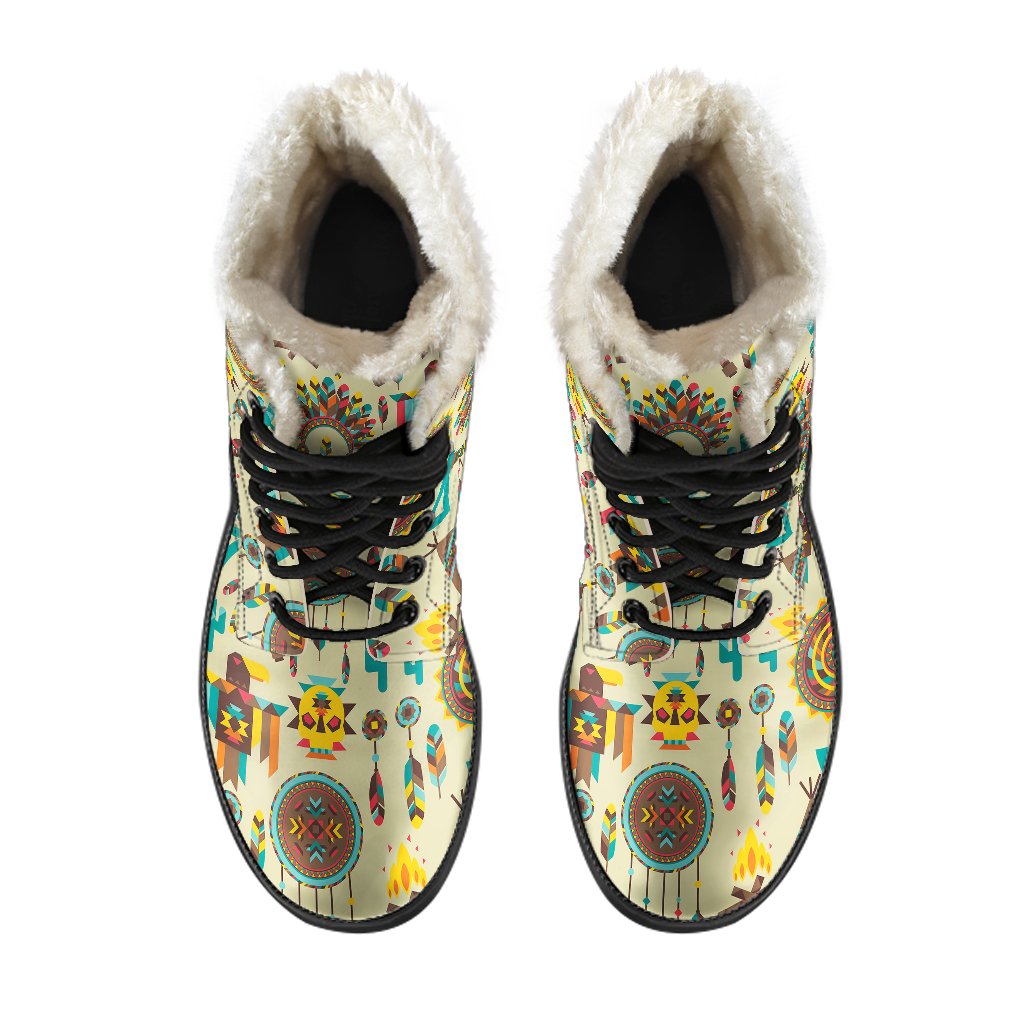 Tribal Indians Native American Aztec Faux Fur Leather Boots