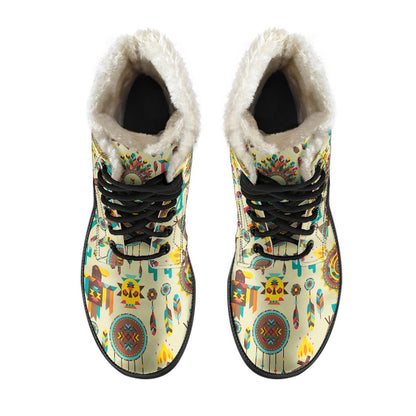 Tribal Indians Native American Aztec Faux Fur Leather Boots
