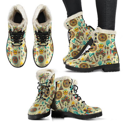 Tribal Indians Native American Aztec Faux Fur Leather Boots