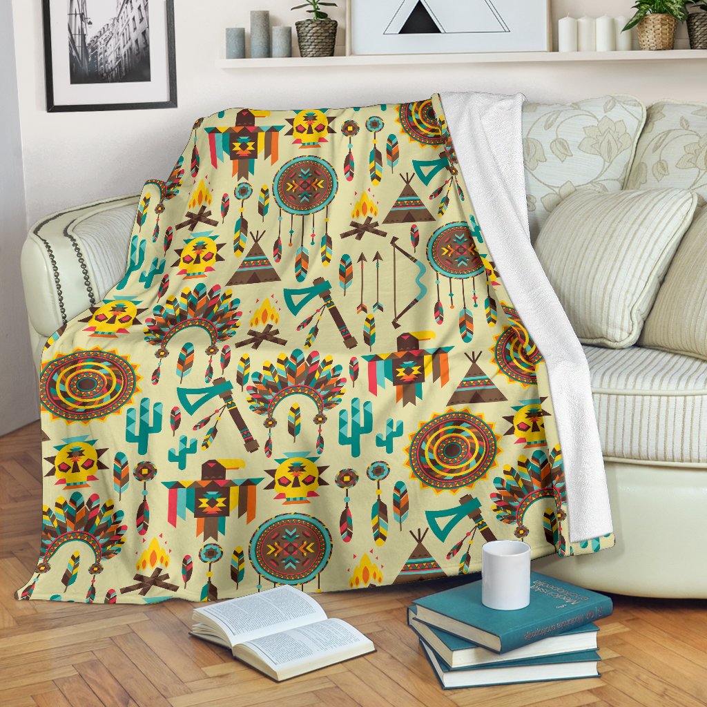 Tribal Indians Native American Aztec Fleece Blanket