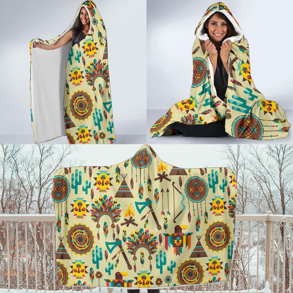 Tribal indians native american aztec Hooded Blanket-JORJUNE.COM