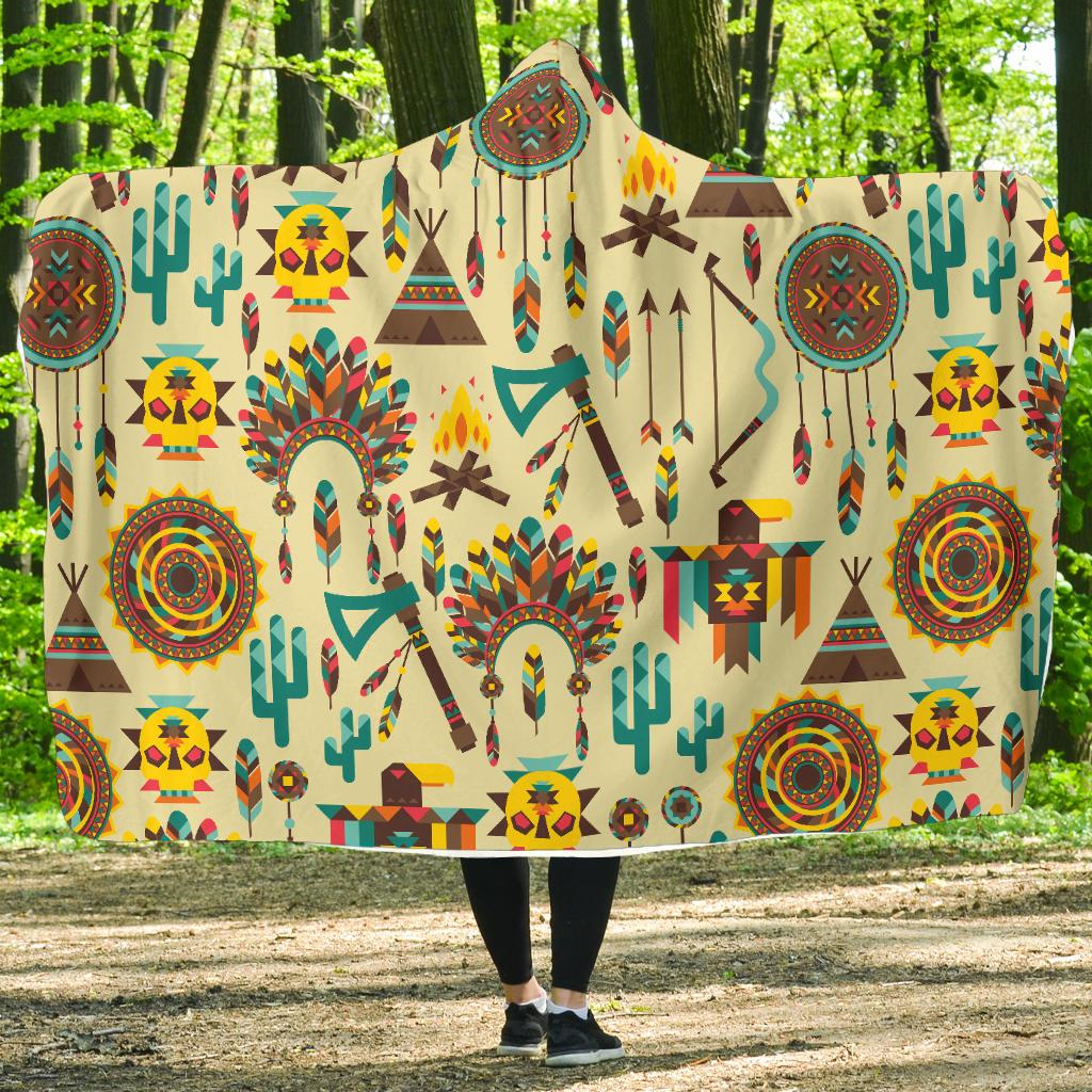 Tribal indians native american aztec Hooded Blanket-JORJUNE.COM