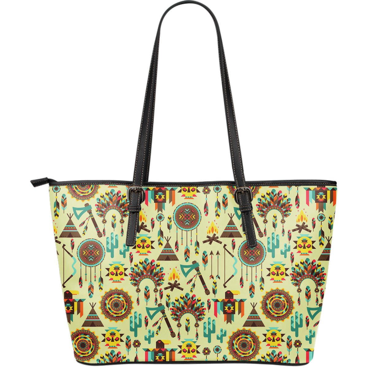 Tribal indians native american aztec Large Leather Tote Bag