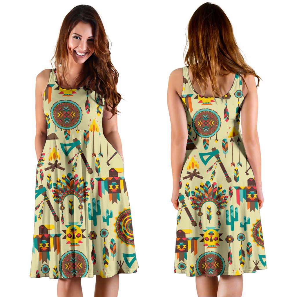 Tribal Indians Native American Aztec Sleeveless Mini Dress