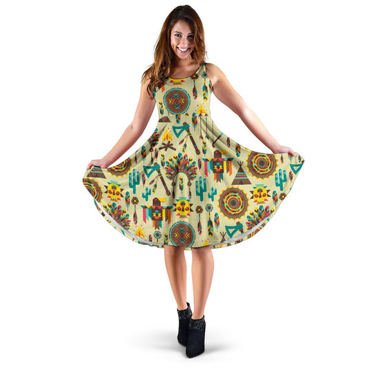Tribal Indians Native American Aztec Sleeveless Mini Dress