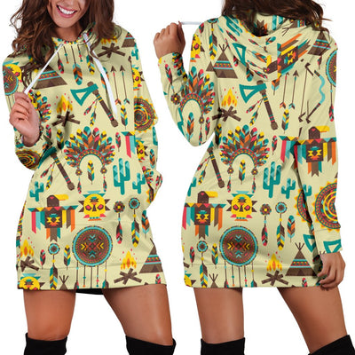 Tribal Indians Native American Aztec Women Hoodie Dress