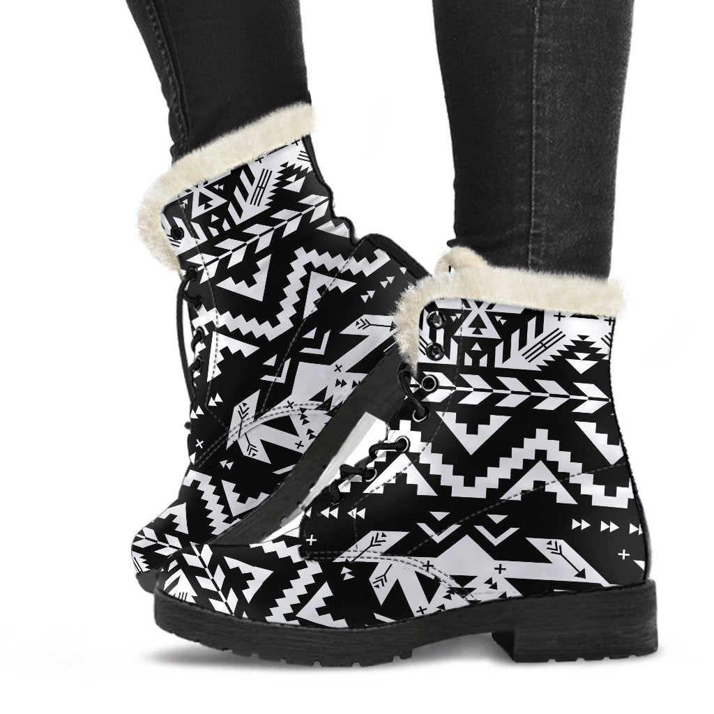 Tribal Indians Native Aztec Faux Fur Leather Boots