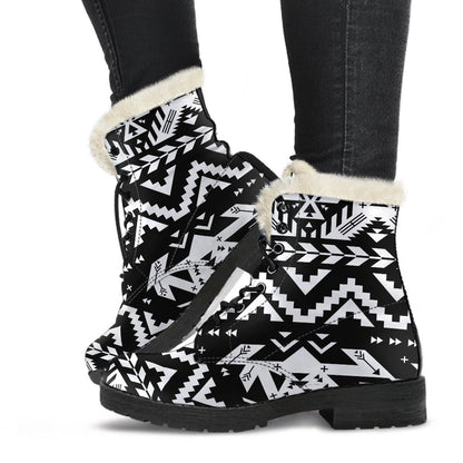 Tribal Indians Native Aztec Faux Fur Leather Boots