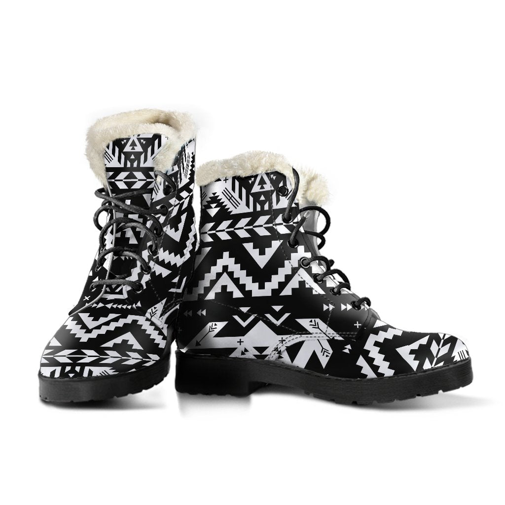 Tribal Indians Native Aztec Faux Fur Leather Boots