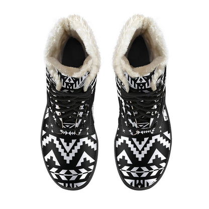Tribal Indians Native Aztec Faux Fur Leather Boots