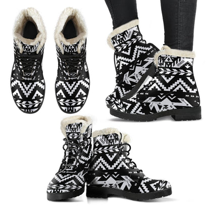 Tribal Indians Native Aztec Faux Fur Leather Boots