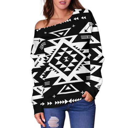 Tribal Indians Native Aztec Off Shoulder Sweatshirt