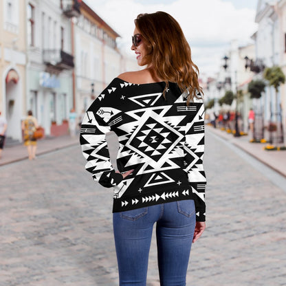 Tribal Indians Native Aztec Off Shoulder Sweatshirt