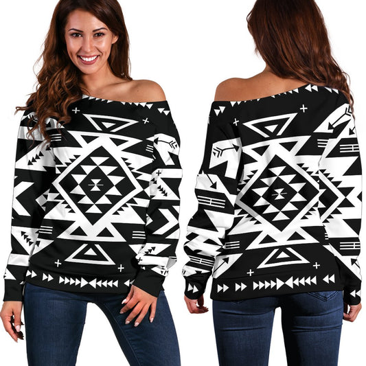 Tribal Indians Native Aztec Off Shoulder Sweatshirt