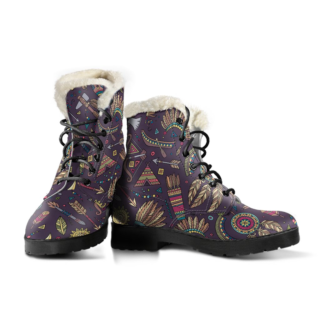 Tribal Native American Aztec Faux Fur Leather Boots